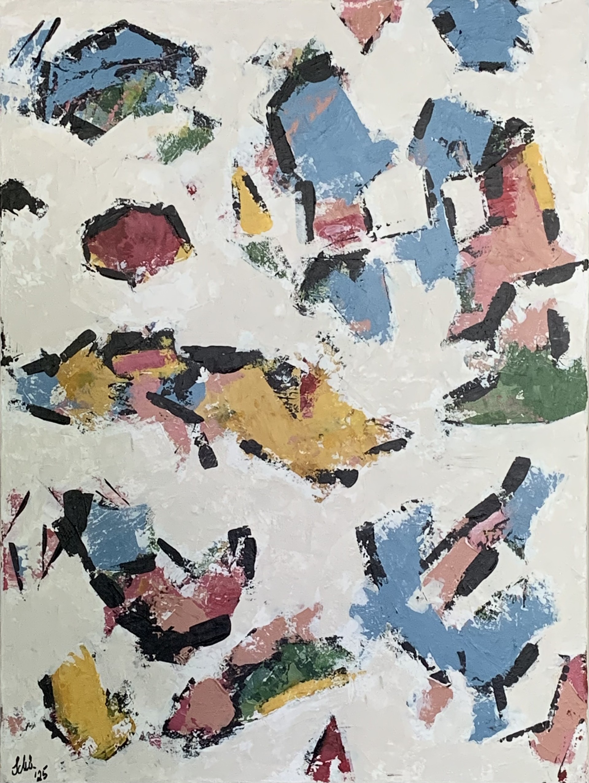 Abstraktes Gemälde mit harmonischen Farben und dynamischen Formen, Acryl auf Leinwand