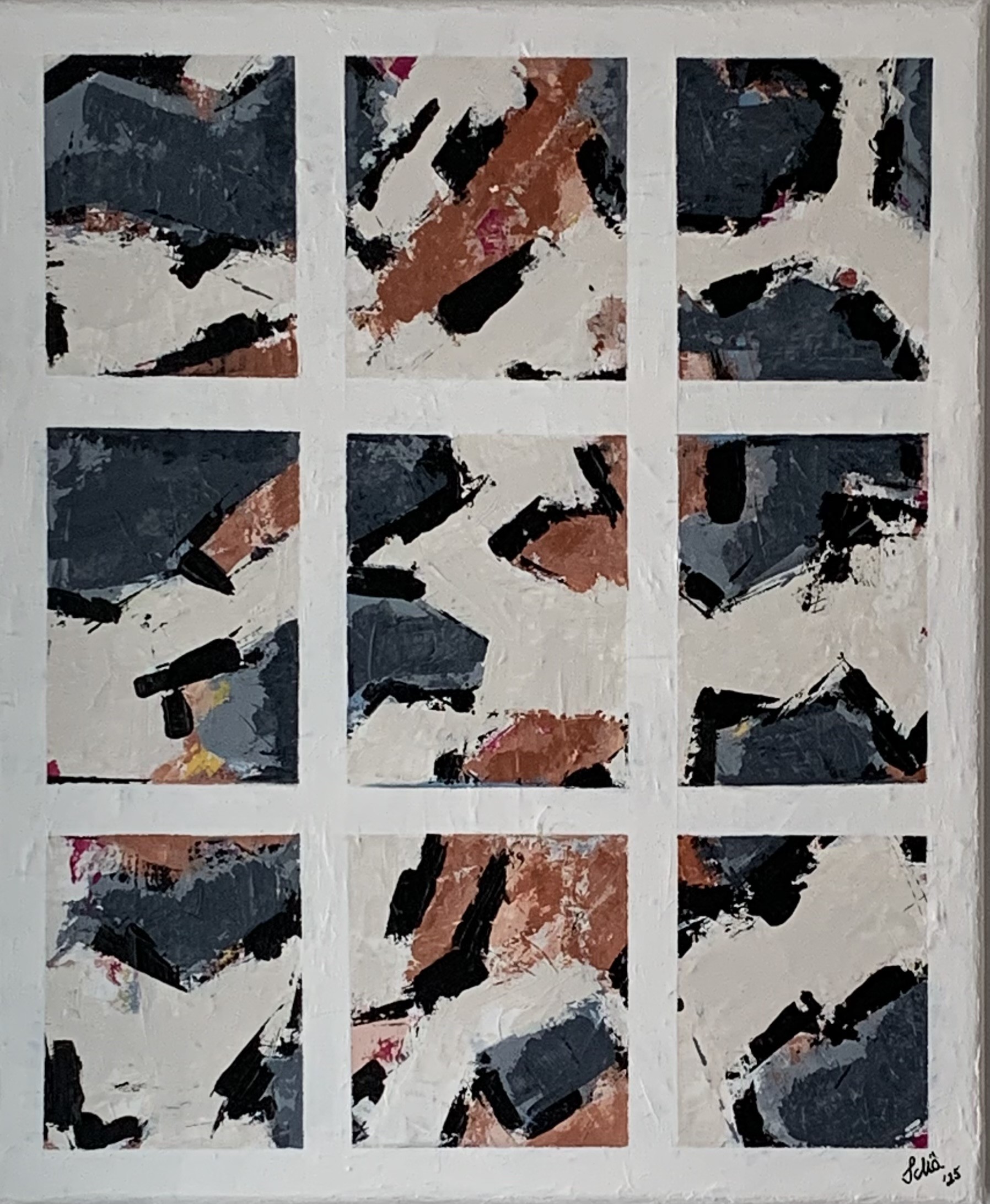 Abstraktes Gemälde mit harmonischen Farben und dynamischen Formen, Acryl auf Leinwand
